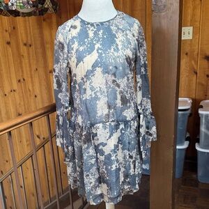 H&M Conscious Exclusive Blue and Cream Long Sleeve Dress